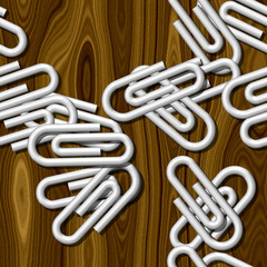 White paper clips on wooden table seamless pattern