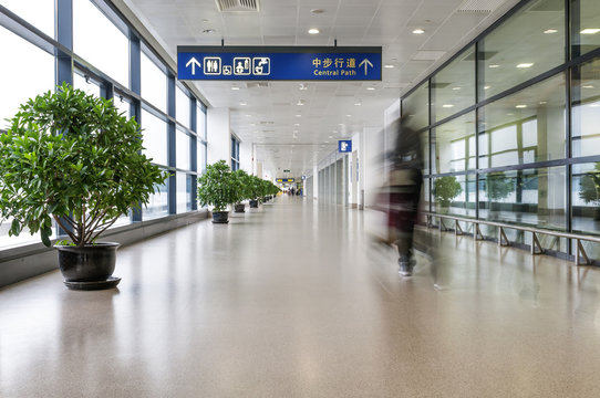 passenger in the shanghai pudong airport.interior of the airport