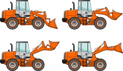 Wheel loader. Heavy construction machine. Vector illustration