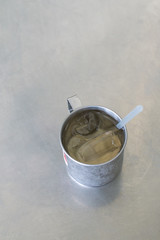 water in the stainless steel glass