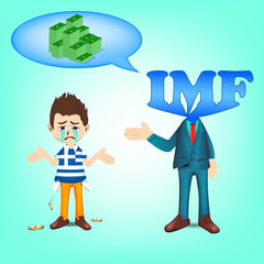 Greece man character have no money and IMF want to get money bac