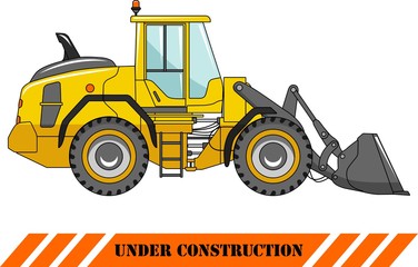 Wheel loader. Heavy construction machine. Vector illustration