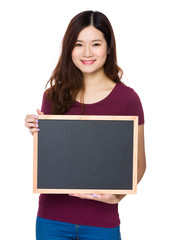 Asian Young woman hold with chalkboard