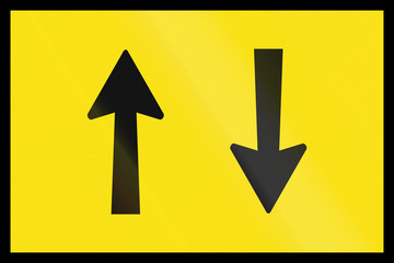 An Australian temporary roadwork sign - Opposing traffic