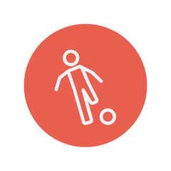 Soccer player to kick the ball thin line icon