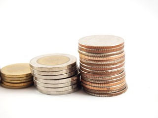 Financial business, Thai money, pile of coins, isolated on white background