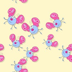 Cute smiling butterflies pattern on yellow