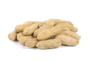 Dried peanuts on white background