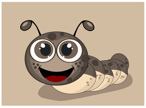 Cute catepillar illustration with drop shadow on  brown