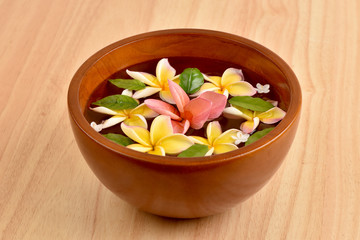 Flowers spa tub, Frangipani flowers spa tub on white background.