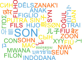 Son multilanguage wordcloud background concept