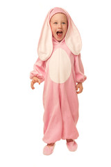 Boy in the pink rabbit costume
