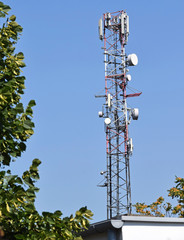Telecommunication tower in the city