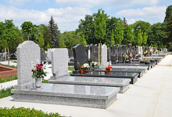 Tombstones in the public cemetery - obrazy, fototapety, plakaty