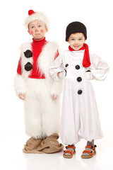 Two boys in the snowman costume