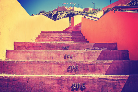 Vintage Toned Stairs With Numbers, Countdown Concept.