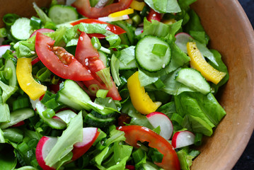 healthy summer salad with tomatoes and cucumbers