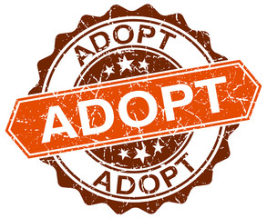 adopt orange round grunge stamp on white