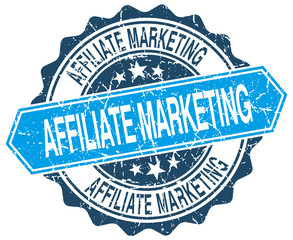 affiliate marketing blue round grunge stamp on white