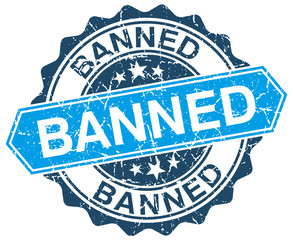 banned blue round grunge stamp on white