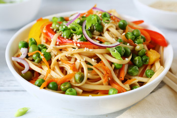 noodles and green pears