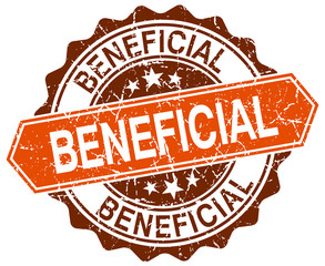 beneficial orange round grunge stamp on white