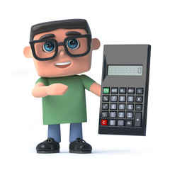 3d Boy wearing glasses holding a calculator
