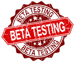 beta testing red round grunge stamp on white