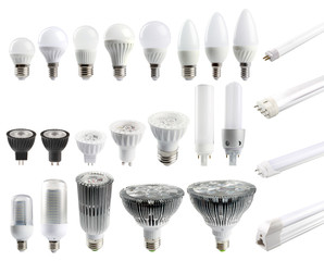 A large set of LED bulbs isolated on white background..