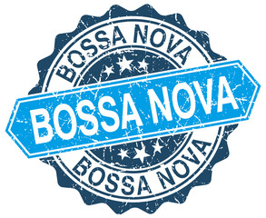 bossa nova blue round grunge stamp on white