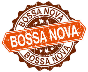 bossa nova orange round grunge stamp on white