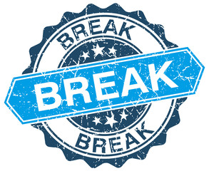 break blue round grunge stamp on white