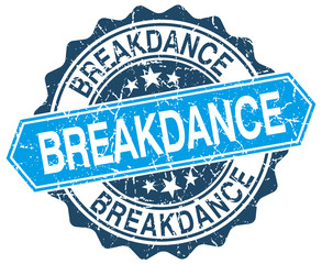 breakdance blue round grunge stamp on white