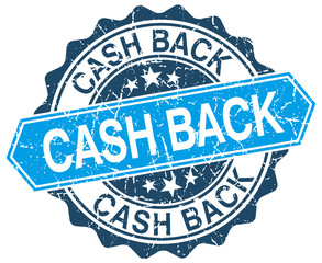 cash back blue round grunge stamp on white