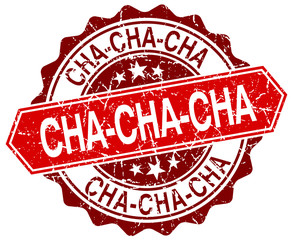 cha-cha-cha red round grunge stamp on white