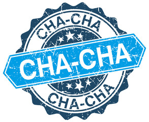 cha-cha blue round grunge stamp on white