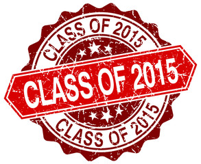 class of 2015 red round grunge stamp on white