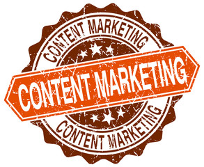 content marketing orange round grunge stamp on white