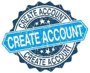 create account blue round grunge stamp on white