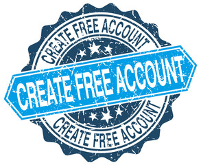 create free account blue round grunge stamp on white