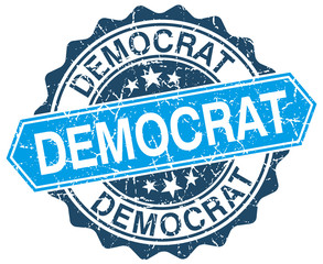 democrat blue round grunge stamp on white
