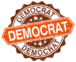 democrat orange round grunge stamp on white