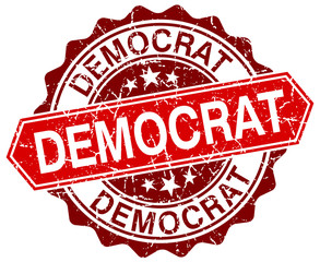 democrat red round grunge stamp on white