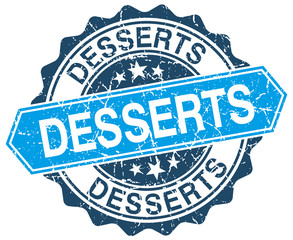 desserts blue round grunge stamp on white