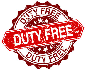 duty free red round grunge stamp on white