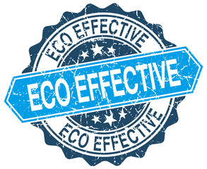 eco effective blue round grunge stamp on white