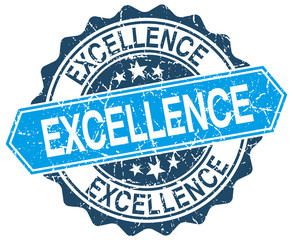 excellence blue round grunge stamp on white