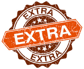 extra orange round grunge stamp on white