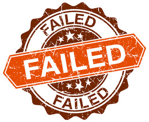 failed orange round grunge stamp on white