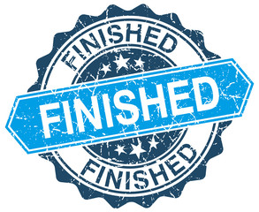 finished blue round grunge stamp on white